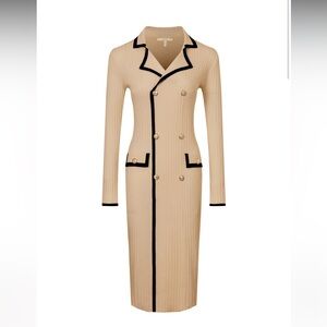 Rivir Chic Long Sleeve Tan Dress with Black Trim